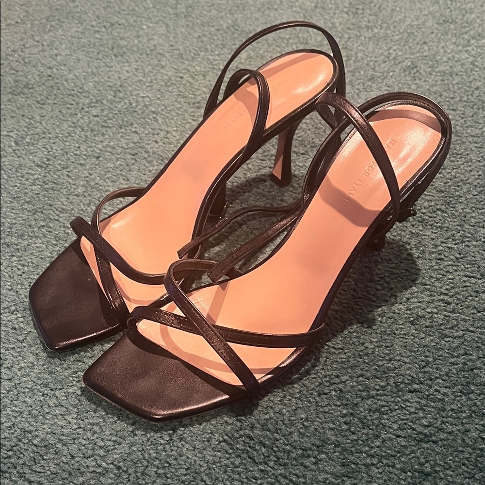 Italian leather Black ankle strap Heels